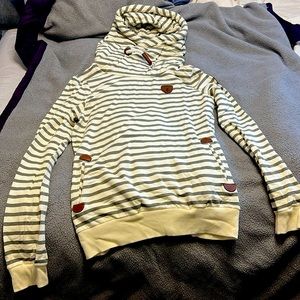 Wanakome sweatshirt, size medium, cream with olive stripes. Very good condition